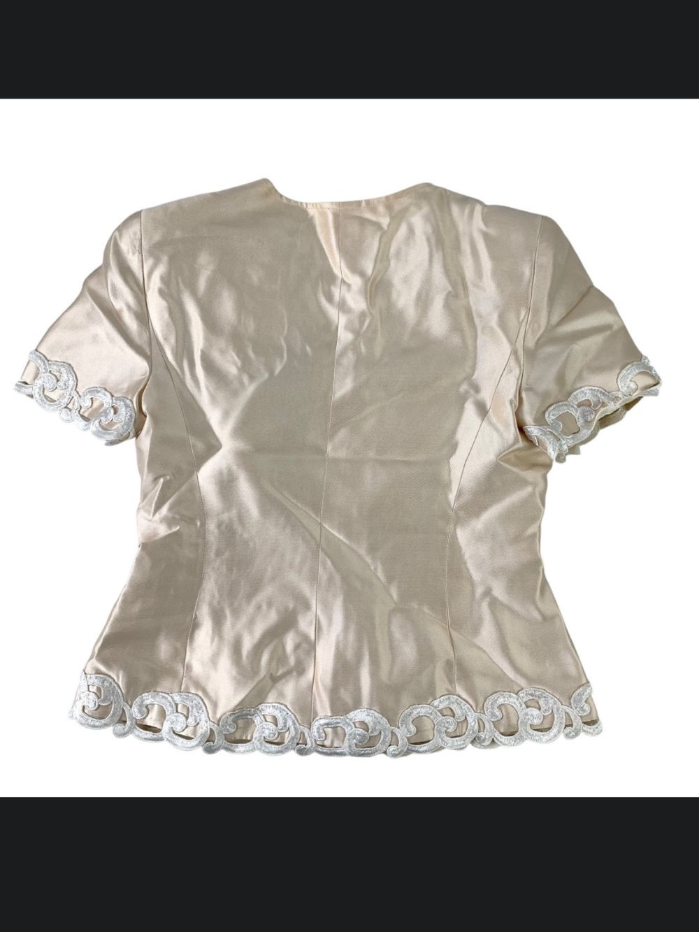 CHANEL Cream Silk Short Sleeve Top with Embroidered Loop Trim - Picture 6 of 16